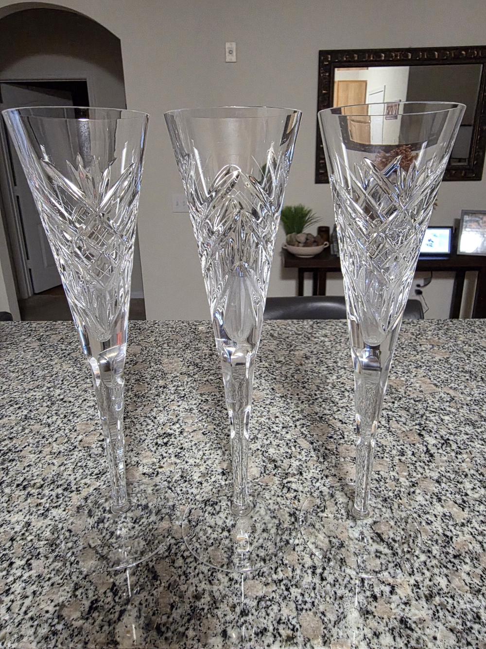 Crystal Champagne Flutes - Clear Cut Glass (Set of 3)